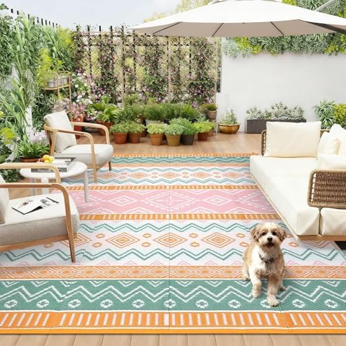 Garvee 9x12 Outdoor Area Rug Waterproof Plastic Straw Rug, Boho Reversible RV by Garvee