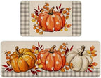 Fall Pumpkin Kitchen Rugs Set of 2, Autumn Thanksgiving Leaves Floor by Livcoz