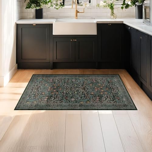 Dark Green 2x4 Rug Runner, Entryway Rugs, Small Runners - Image 3