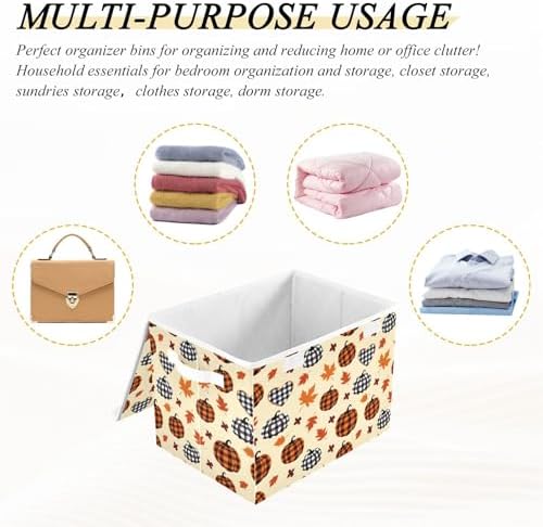 Bolaz Storage Bins with Lids and Handles, Pumpkin Maple Leaf Pattern Storage - Image 7