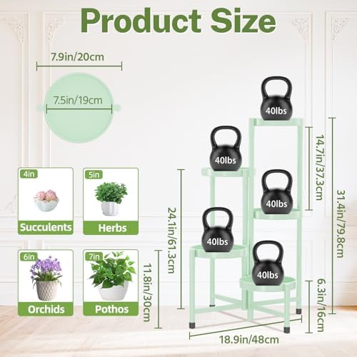 iDavosic.ly Plant Stand Indoor Outdoor, 5 Tier Metal Corner Shelf - Image 3