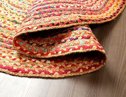 Hausattire Jute Cotton Braided Woven Rug 3 Feet Round - Image 5