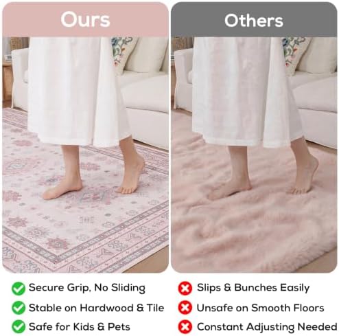 5x7 Living Room Rug, Washable Non Slip Distressed Boho Vintage Carpet - Image 6