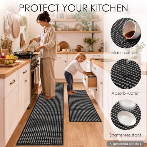 hicorfe Waffle Kitchen Runner Rugs Set of 2, Non Slip Kitchen Mats - Image 6