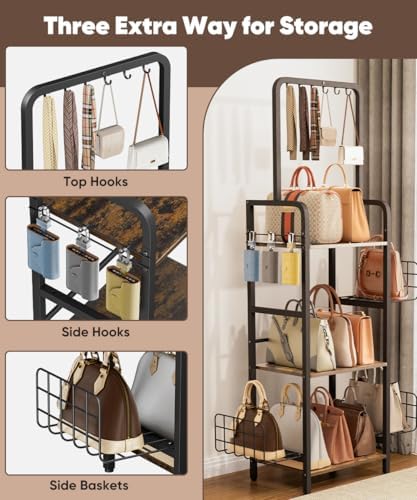 3-Tier Tall Purse Organizer Rack Stand, Bag Storage Holder - Image 3