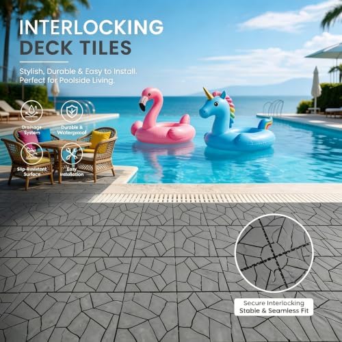 Interlocking Decking 16 Pack Plastic 12"x12" Deck Tiles Outdoor Dark Gray E - Image 4