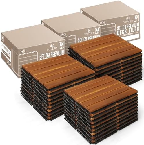 Tranquillo Interlocking Deck Tiles 12”x12”, Acacia Wood Patio Tiles, Waterproof by Tranquillo