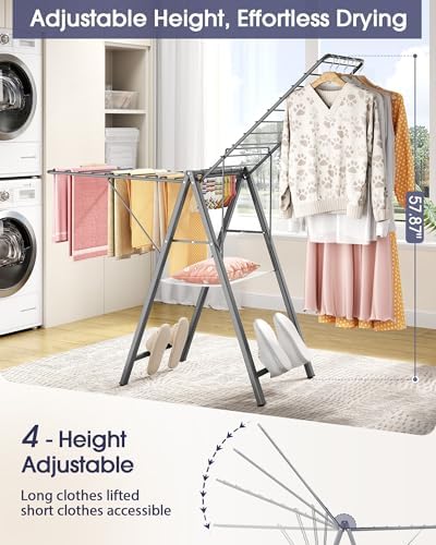 APEXCHASER Clothes Drying Rack, 67.7" L Height Adjustable - Image 6