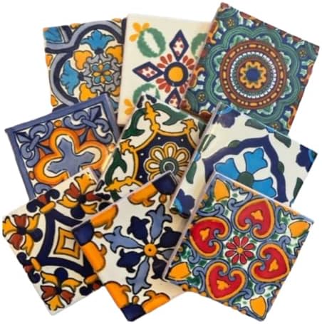 9 Mixed Designs Real Ceramic A1 Quality Talavera Mexican Tile 4x4 " Sampler by Unknown