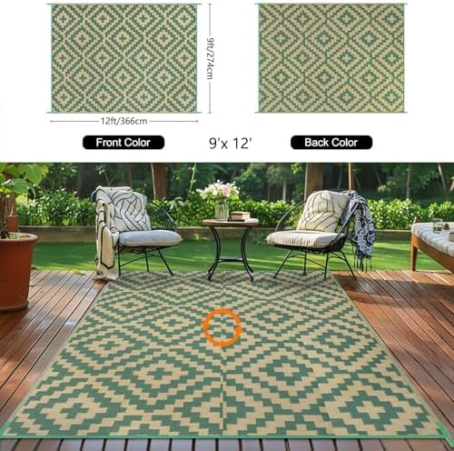 Kalafun Outdoor Patio Plastic Straw Rug, 9x12 ft - Image 2