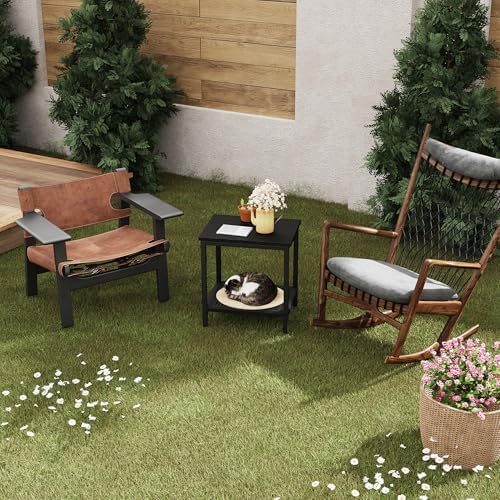 Outdoor Side Table with Storage 2-Tier Patio End Tables Black - Image 7