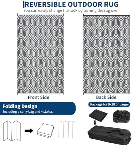 Waterproof Plastic Straw Outdoor Rug 9x18 Patio Reversible UV Resistant - Image 5