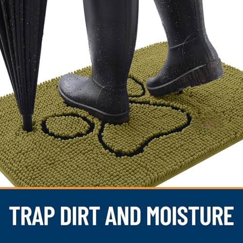 OLANLY Dog Door Mat for Muddy Paws 30x20, Paw Print Design Chenille Mud Mat - Image 2