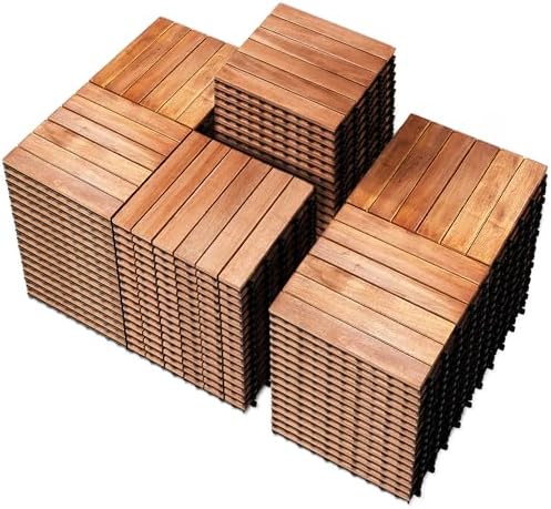 PrimeZone 108 PCS Solid Acacia Wood Interlocking Patio Deck Tiles Outdoor by PrimeZone