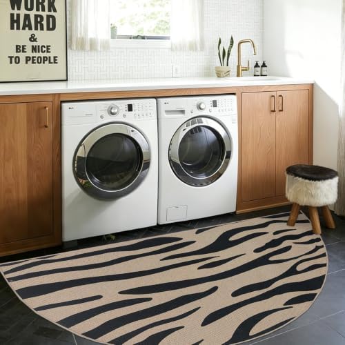 Half Round Easy Jute Rug 3x6Ft Zebra Stripe Carpet by Lacomfy