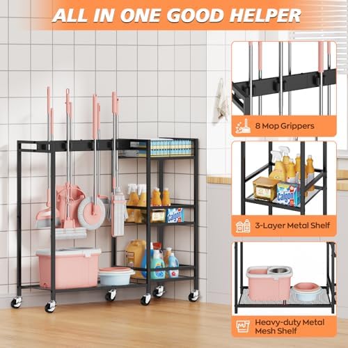 Broom and Mop Holder, MUNNAR Broom Closet Storage Cabinet - Image 4