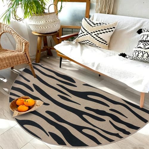 Easy Jute Rug 2.6x5Ft Half Round Zebra Stripe Carpet by Lacomfy