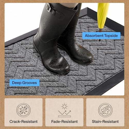 GORILLA GRIP WeatherMAX Door Mat, Indoor Outdoor, Charcoal Chevron - Image 5