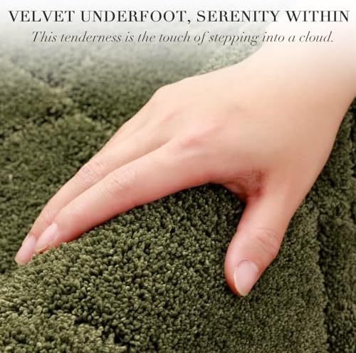 BSICPRO Large Bathroom Rugs Runner, 24x59 Scalloped Bath Mats, Olive Green - Image 2