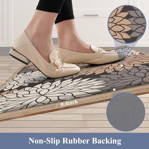HEBE Kitchen Mats for Floor, Floral Anti Fatigue Kitchen Rugs Set of 2 - Image 4