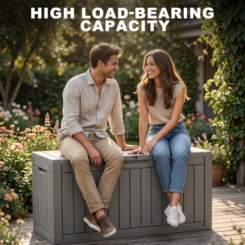 150 Gallon Deck Box, Lockable Waterproof Resin Outdoor Storage Box, - Image 3
