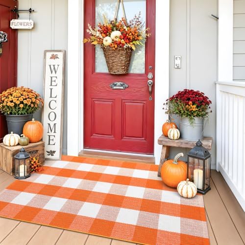 OLANLY Fall Door Mat, Buffalo Plaid Rug by OLANLY