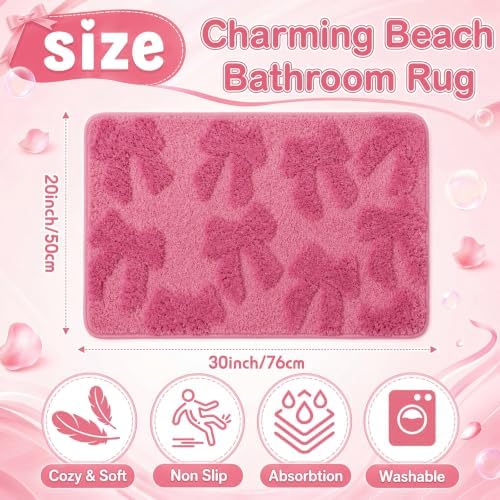 1 Pcs Pink Bow Bathroom Rug, Coquette Non-Slip Mat, 20 x 32 Inch - Image 2
