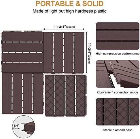 Goovilla Plastic Interlocking Deck Tiles, 9 Pack, Dark Brown - Image 3