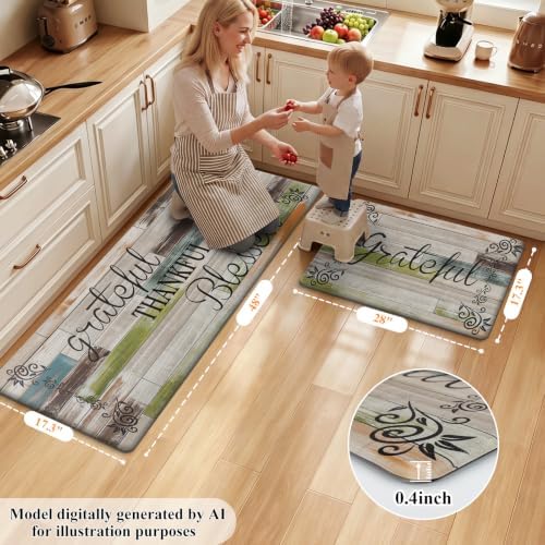HEBE Anti Fatigue Kitchen Mat Set of 2, Cushioned Kitchen Mats - Image 2