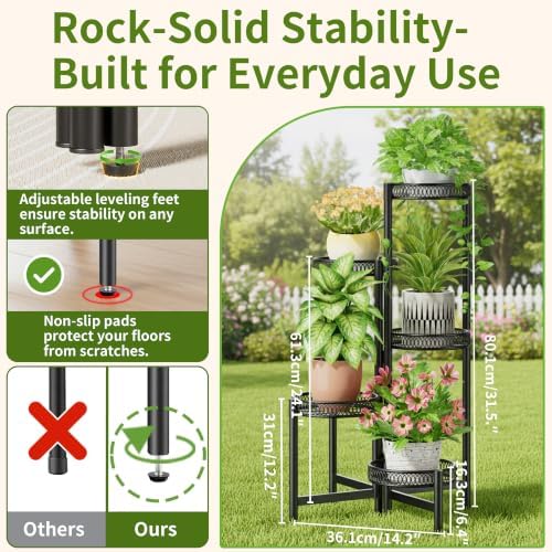 Plant Stand Indoor Outdoor, 5 Tier Corner Metal Flower Display Holder Stand - Image 3