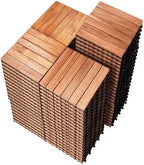 PrimeZone 81 PCS Solid Acacia Wood Interlocking Patio Deck Tiles Outdoor by PrimeZone