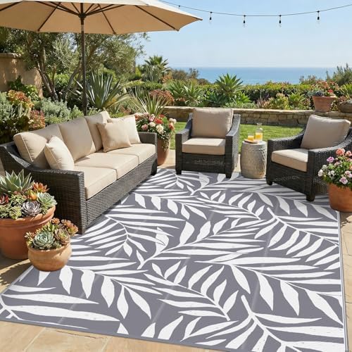 Smiry Outdoor Rug 8x10 ft Waterproof Reversible Leaf Mat by Smiry