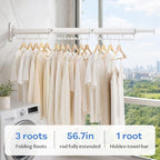 Foldable Wall Mounted Laundry Drying Rack, 3 Fold Retractable Clothes Drying - Image 2