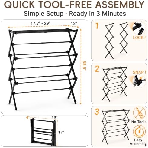 Foldable Clothes Drying Rack, Sleek Black - Image 5