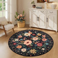 DUKINO 4ft Round Rug, Floral Washable Small Round Area Rug Non Slip by DUKINO