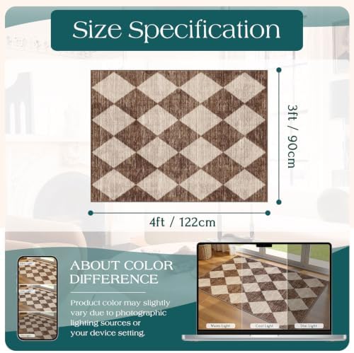 Brown Beige Checkered Entry Rug - Image 2