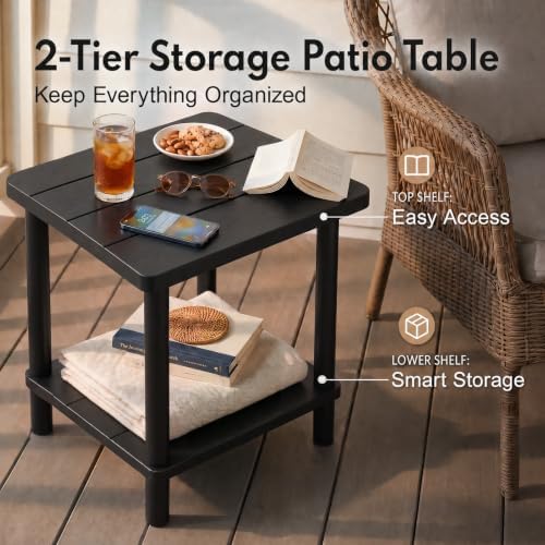 PASAMIC Outdoor Side Table, 2-Tier Square Patio Table - Image 3