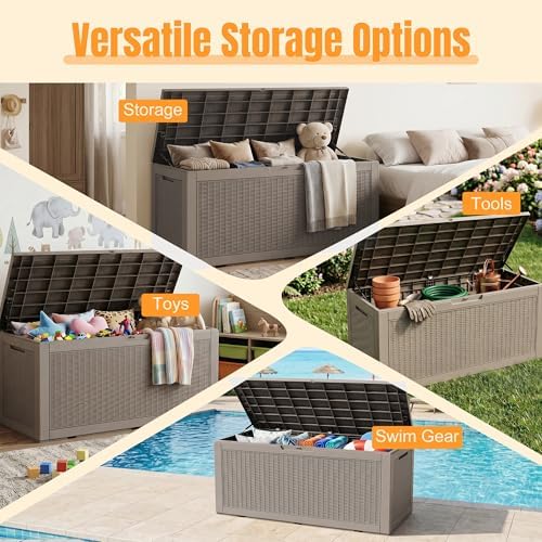 Outdoor Storage Box, 180 Gal Waterproof Resin Deck Box w/Support Rod - Image 4