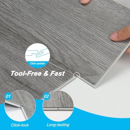 Art3d Click-Lock Wood SPC Floor Planks, 24 x 6 Inch, Ash Brown - Image 5