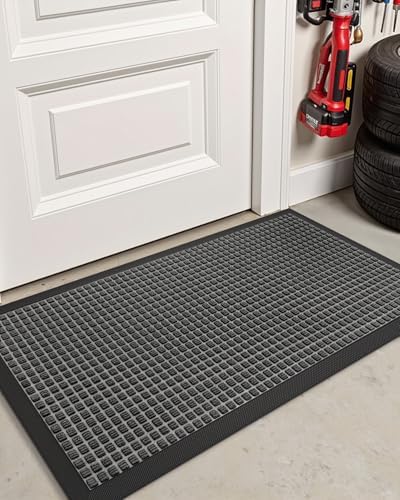 DEXI Front Door Mat Outside Entrance 24x36 Rubber Entry Doormat Grey - Image 3