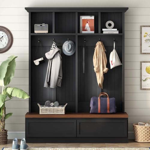HRVEOCEI 4-in-1 Hall Tree with Storage Bench Shoe Organizer/Shelves by HRVEOCEI