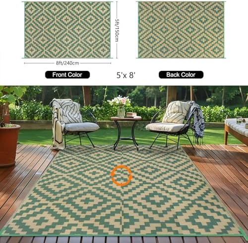 Kalafun Outdoor Patio Plastic Straw Rug, 5x8 ft - Image 3