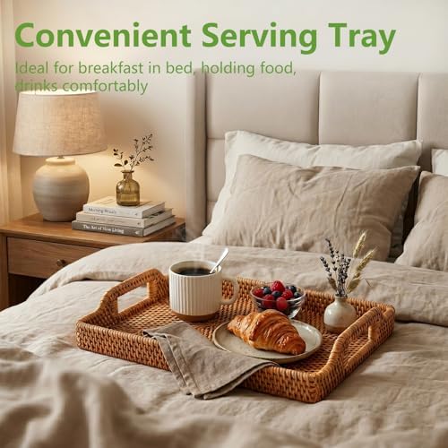 Rattan Serving Tray, Rectangle Woven Wicker Tray - Image 5