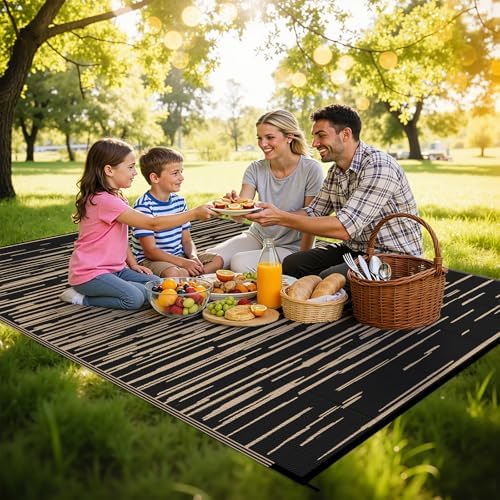 HEBE Outdoor Rug Waterproof 6'x9', Striped Reversible Plastic Patio Rug - Image 3