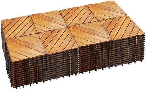 PrimeZone 108 PCS Solid Acacia Wood Interlocking Patio Deck Tiles Outdoor by PrimeZone
