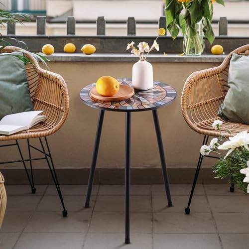 Party Zealot 1 Pack Metal Mosaic Round Side Table Small 13.4" End Patio Round - Image 7