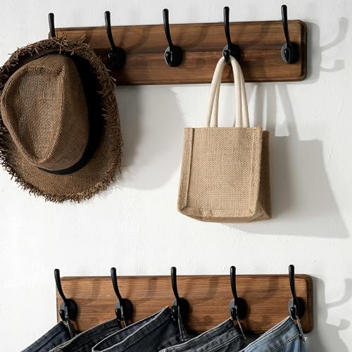SKOLOO Rustic Coat Rack Wall Mount, 5 Hooks, 17 Inch, Solid Wood - Image 4