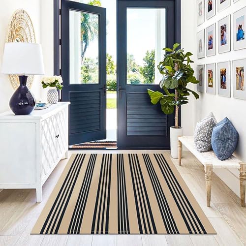 KILOCOCO Striped Rug 4x6 ft Washable Woven Front Door Rug - Image 5