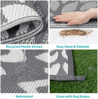 HEBE Waterproof Outdoor Rug 5'x8', Floral Reversible Plastic Patio Rug - Image 4