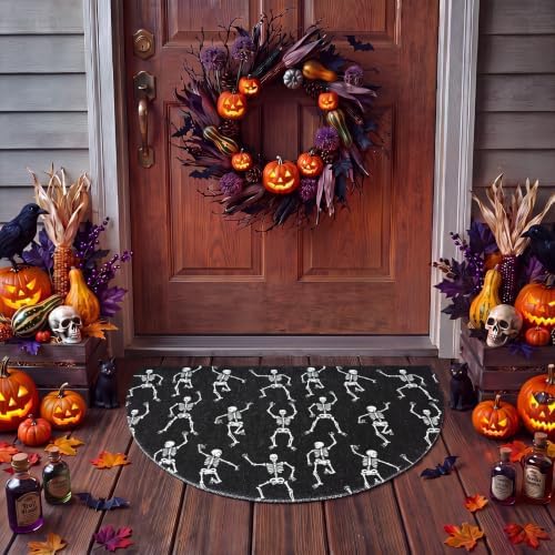 Tinideya Halloween Skeleton Doormat Black Semicircle Welcome Mat 27.56'' - Image 6